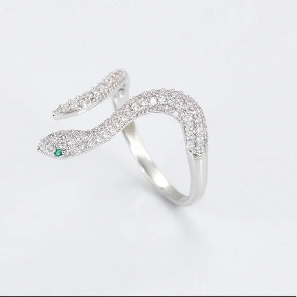 Silver Snake Ring Silver Color Zircon Adjustable Ring - Picture 1 of 9